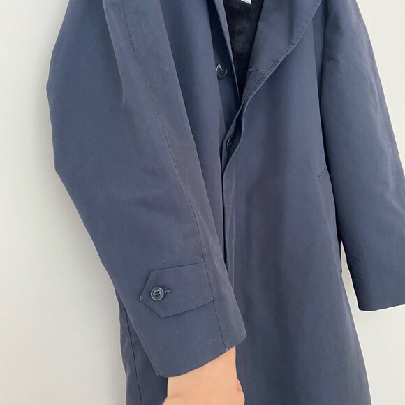 London Fog Towne Men's Navy Blue Long Fleece Lined Trench Coat Jacket Sz 42 Long - Picture 9 of 13